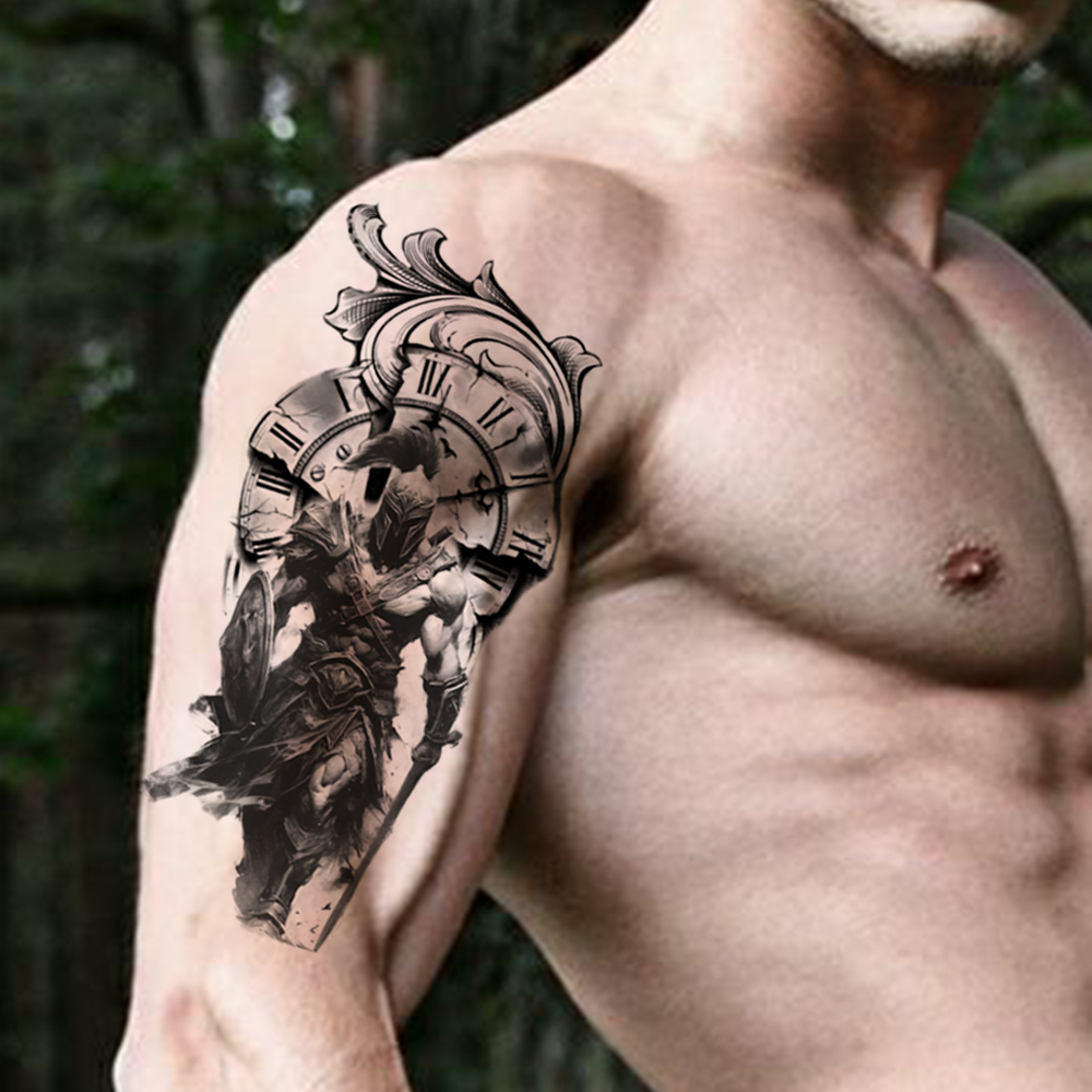 8 Sheets Warrior Temporary Tattoos For Women Men Adults Hands Finger Foot Neck Clavicle Shank Arm Body Art Makeup, Semi Permanent Fake Tattoo Stickers Waterproof Long Lasting Realistic Tatoos