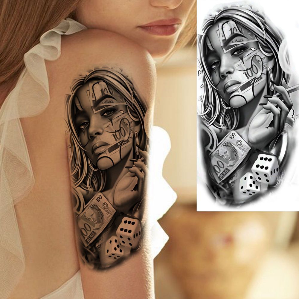 8 Sheets Chicano Temporary Tattoos For Women Men Adults Hands Finger Foot Neck Clavicle Shank Arm Body Art Makeup, Semi Permanent Fake Tattoo Stickers Waterproof Long Lasting Realistic Tatoos
