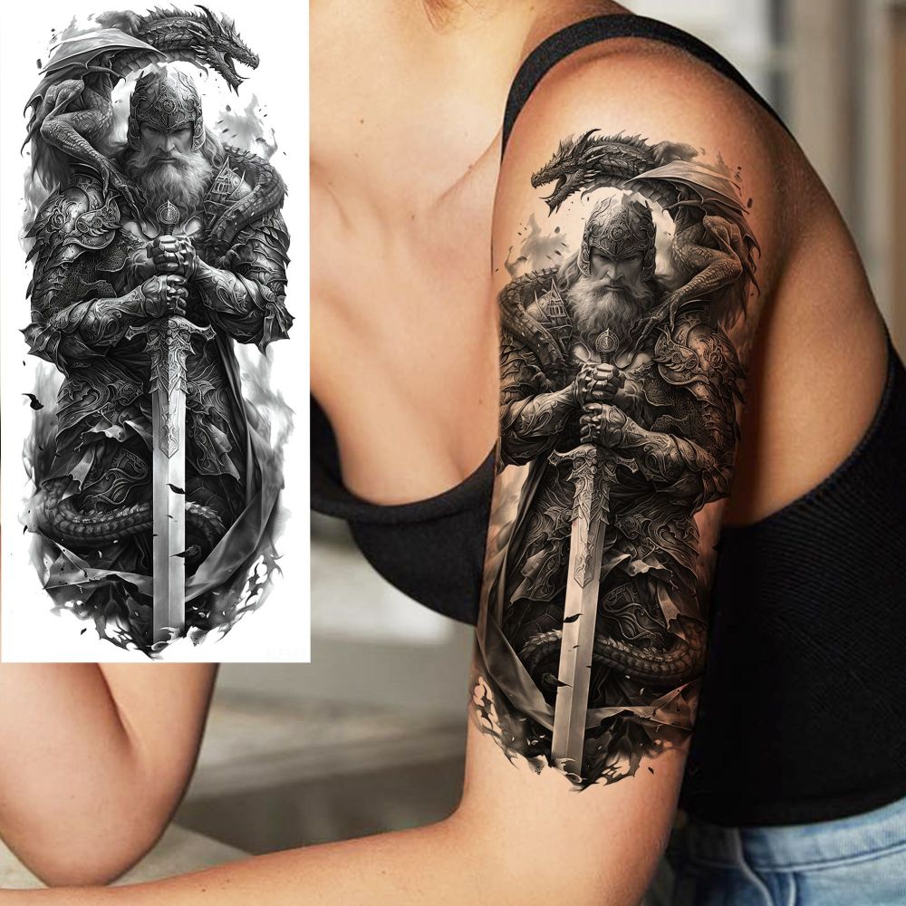 8 Sheets Warrior Temporary Tattoos For Women Men Adults Hands Finger Foot Neck Clavicle Shank Arm Body Art Makeup, Semi Permanent Fake Tattoo Stickers Waterproof Long Lasting Realistic Tatoos