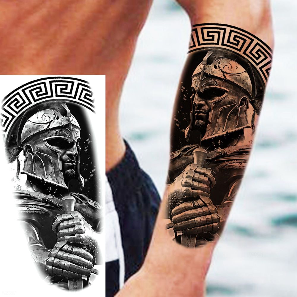 8 Sheets Warrior Temporary Tattoos For Women Men Adults Hands Finger Foot Neck Clavicle Shank Arm Body Art Makeup, Semi Permanent Fake Tattoo Stickers Waterproof Long Lasting Realistic Tatoos