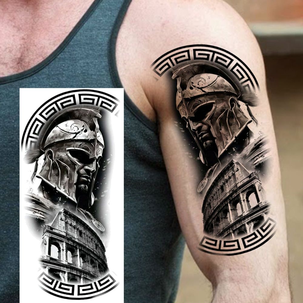 8 Sheets Warrior Temporary Tattoos For Women Men Adults Hands Finger Foot Neck Clavicle Shank Arm Body Art Makeup, Semi Permanent Fake Tattoo Stickers Waterproof Long Lasting Realistic Tatoos