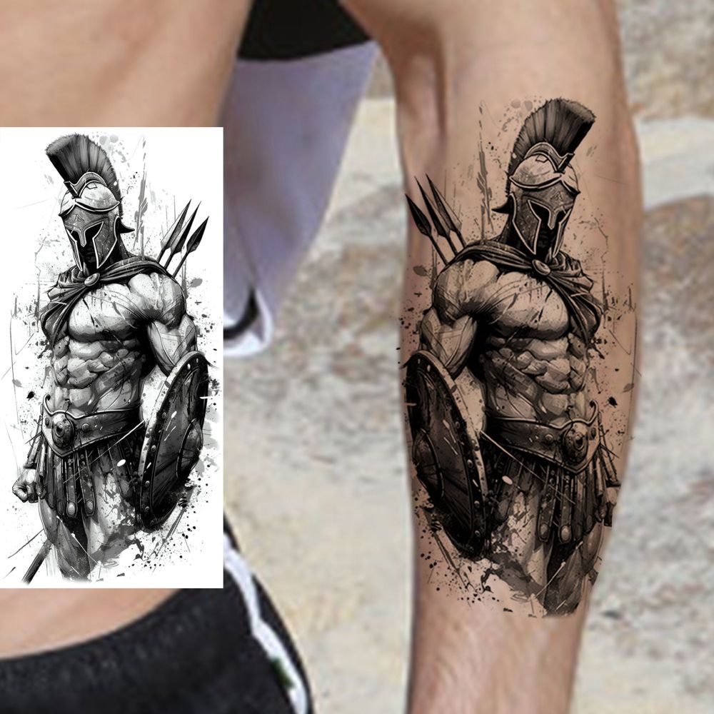 8 Sheets Warrior Temporary Tattoos For Women Men Adults Hands Finger Foot Neck Clavicle Shank Arm Body Art Makeup, Semi Permanent Fake Tattoo Stickers Waterproof Long Lasting Realistic Tatoos