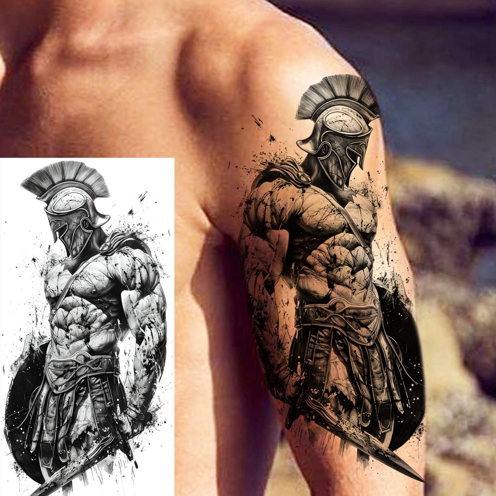 8 Sheets Warrior Temporary Tattoos For Women Men Adults Hands Finger Foot Neck Clavicle Shank Arm Body Art Makeup, Semi Permanent Fake Tattoo Stickers Waterproof Long Lasting Realistic Tatoos