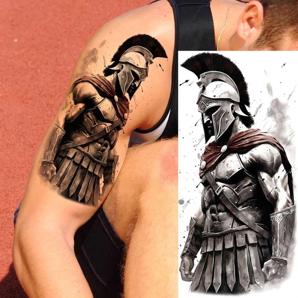 8 Sheets Warrior Temporary Tattoos For Women Men Adults Hands Finger Foot Neck Clavicle Shank Arm Body Art Makeup, Semi Permanent Fake Tattoo Stickers Waterproof Long Lasting Realistic Tatoos