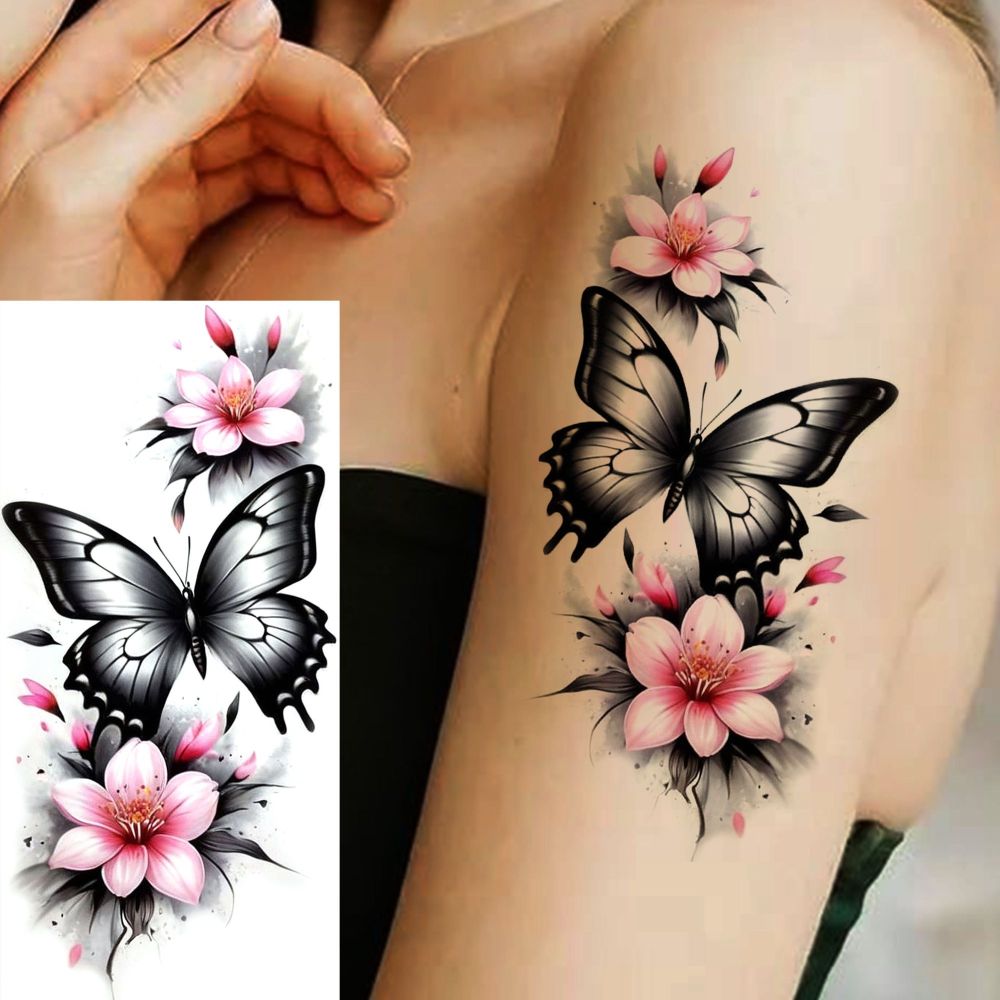 8 Sheets Butterfly Temporary Tattoos For Women Men Adults Hands Finger Foot Neck Clavicle Shank Arm Body Art Makeup, Semi Permanent Fake Tattoo Stickers Waterproof Long Lasting Realistic Tatoos