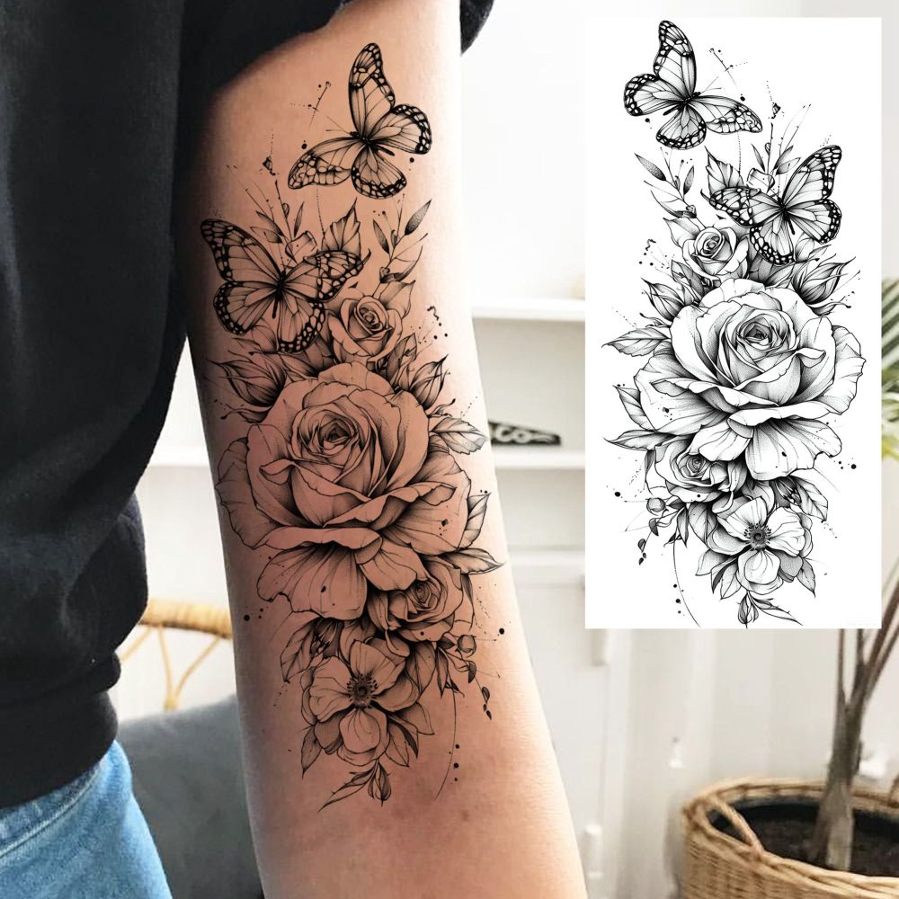 8 Sheets Butterfly Temporary Tattoos For Women Men Adults Hands Finger Foot Neck Clavicle Shank Arm Body Art Makeup, Semi Permanent Fake Tattoo Stickers Waterproof Long Lasting Realistic Tatoos