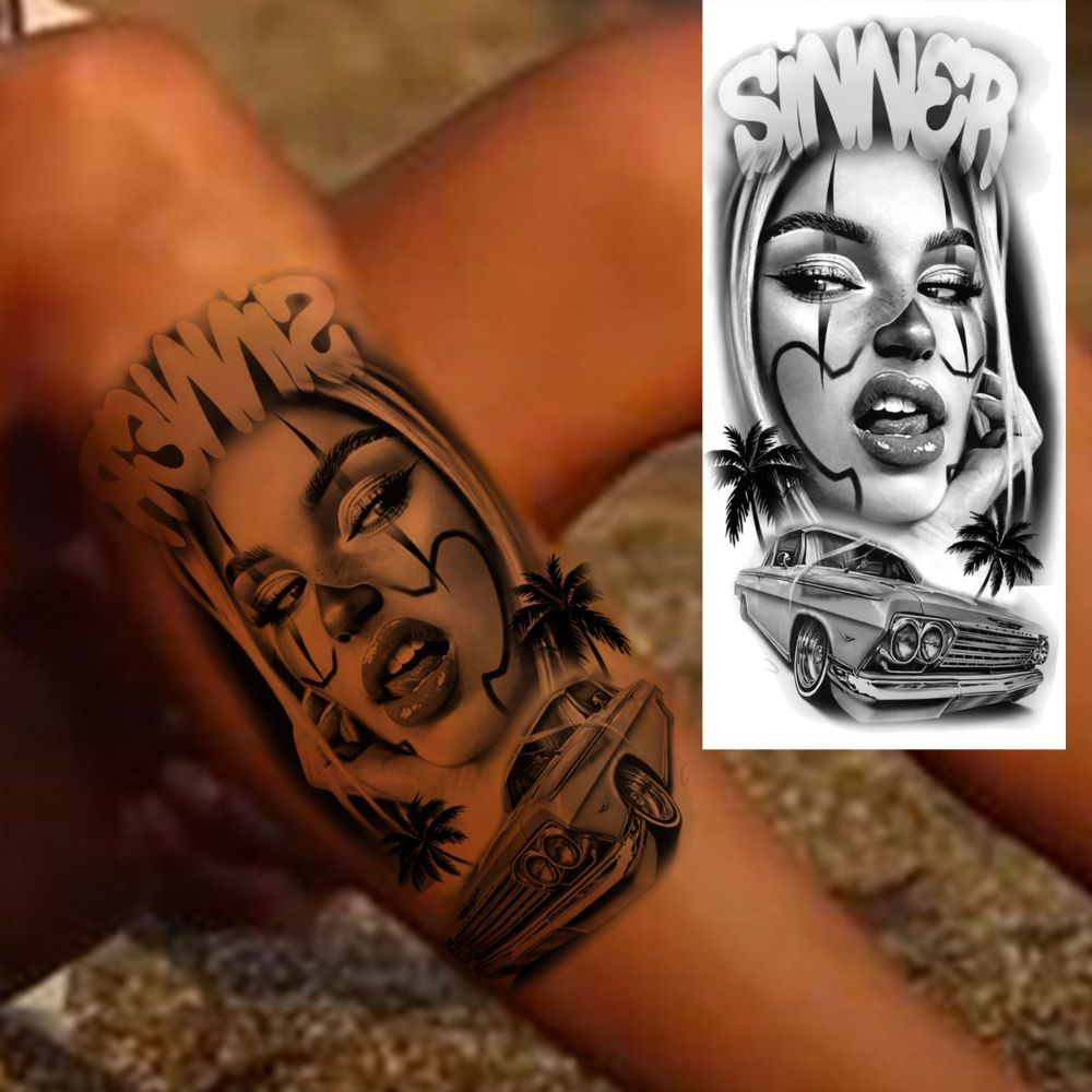 8 Sheets Chicano Temporary Tattoos For Women Men Adults Hands Finger Foot Neck Clavicle Shank Arm Body Art Makeup, Semi Permanent Fake Tattoo Stickers Waterproof Long Lasting Realistic Tatoos