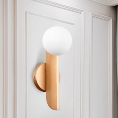 Decorative Gold Metal Brass Finish Modern Single Globe Indoor Hotel Interior Sconce Bedroom LED Wall Lamp