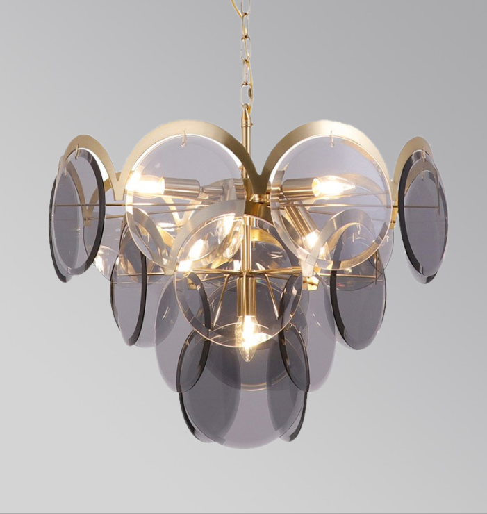 Modern Luxury Pendant Light Home Hotel Decor Ceiling Lamp Smoke Amber Brass Glass Chandelier for Living Room