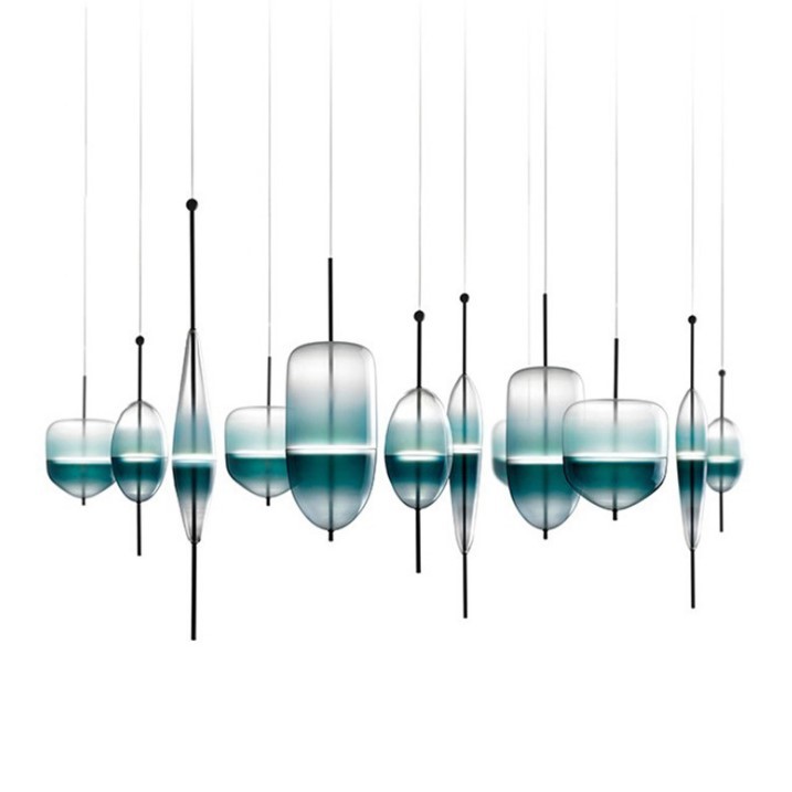 Nordic Luxury Restaurant Bar Hotel Livingroom Pendant Light Dining Modern Blue Glass LED Chandelier