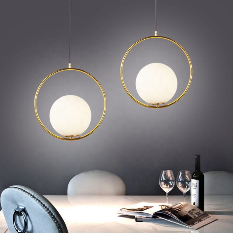 Modern Staircase White Glass Hanging Lamp Bedside Retro Ceiling Decorative Round Pendant Light