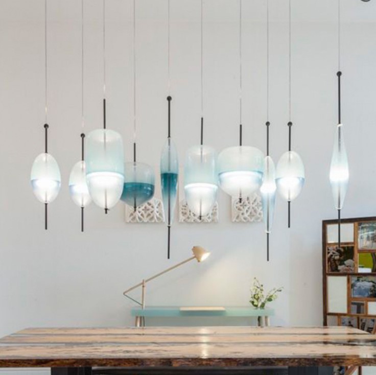 Nordic Luxury Restaurant Bar Hotel Livingroom Pendant Light Dining Modern Blue Glass LED Chandelier