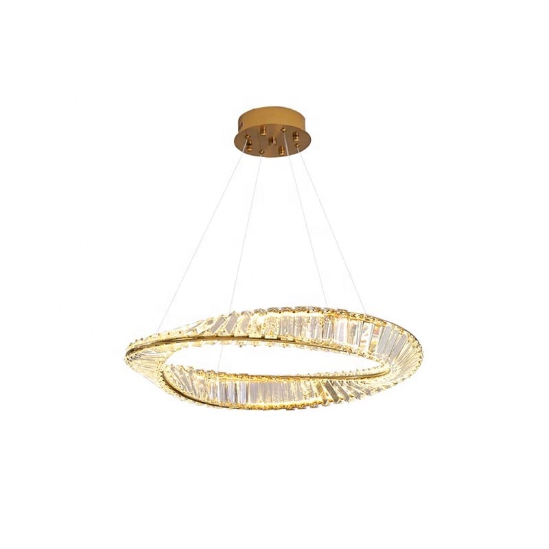 Hotel Lobby Lighting LED Lamps Living Room Decor Stainless Steel Plating Gold Round Ring Crystal Chandelier Pendant Light