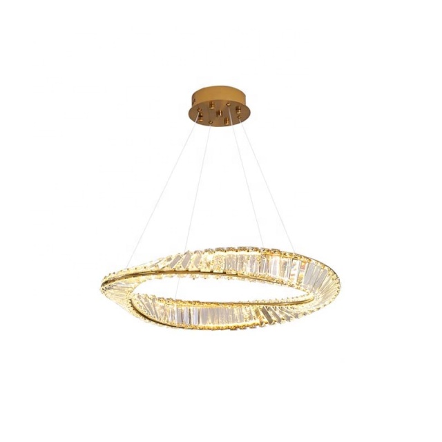 Hotel Lobby Lighting LED Lamps Living Room Decor Stainless Steel Plating Gold Round Ring Crystal Chandelier Pendant Light