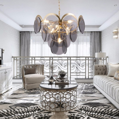 Modern Luxury Pendant Light Home Hotel Decor Ceiling Lamp Smoke Amber Brass Glass Chandelier for Living Room
