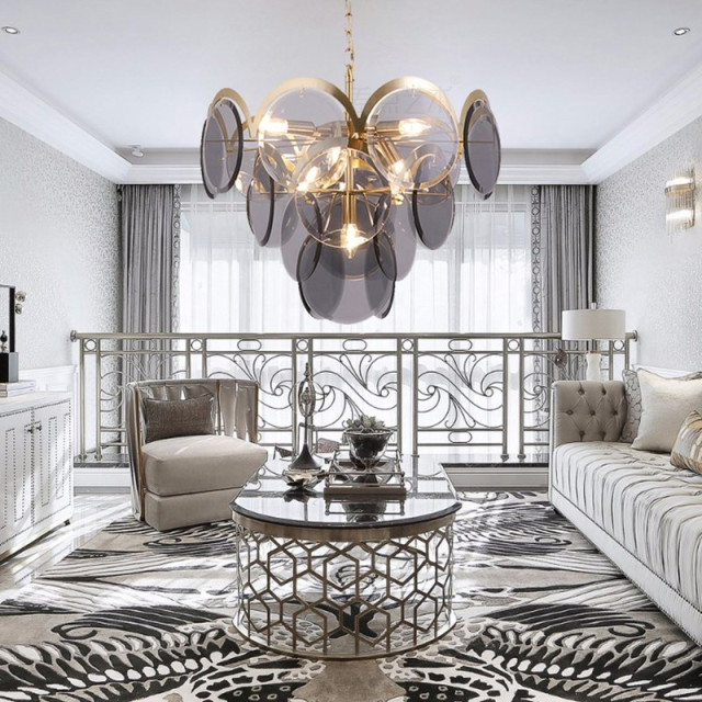 Modern Luxury Pendant Light Home Hotel Decor Ceiling Lamp Smoke Amber Brass Glass Chandelier for Living Room