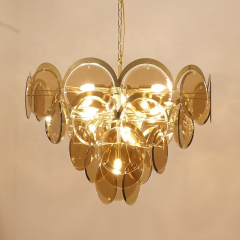 Modern Luxury Pendant Light Home Hotel Decor Ceiling Lamp Smoke Amber Brass Glass Chandelier for Living Room