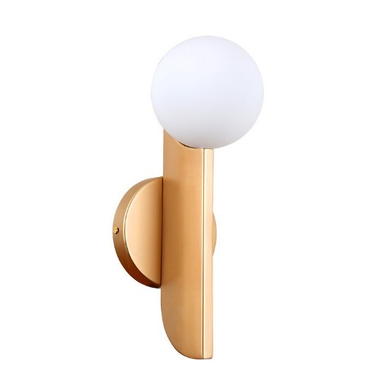 Decorative Gold Metal Brass Finish Modern Single Globe Indoor Hotel Interior Sconce Bedroom LED Wall Lamp