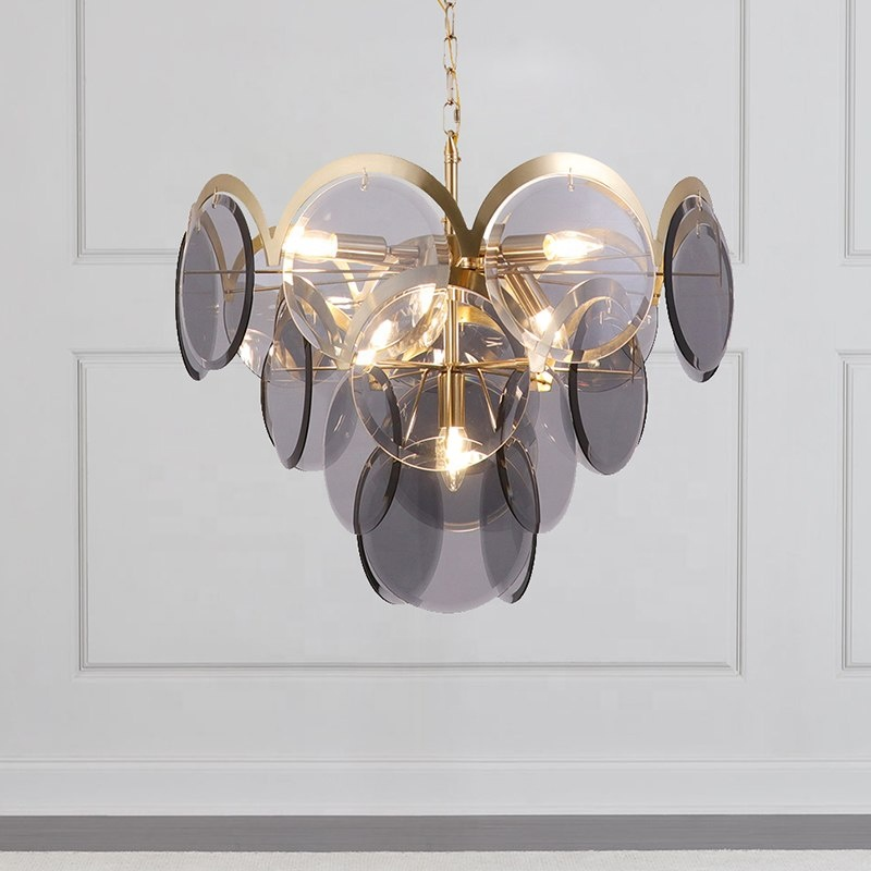 Modern Luxury Pendant Light Home Hotel Decor Ceiling Lamp Smoke Amber Brass Glass Chandelier for Living Room
