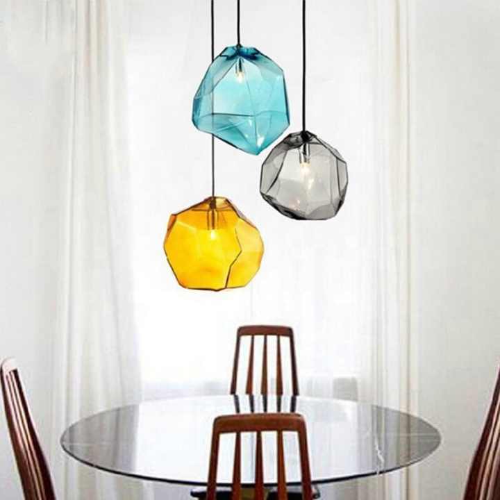 Modern High Quality Nordic Design Living Room Colorful Hanging Lamps Geometric Glass Pendant Light