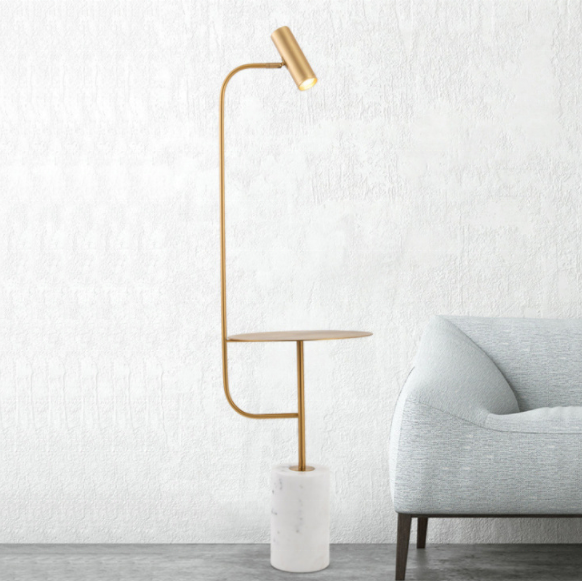 Nordic Office Luxury Designer Arc Stand Gold Corner Reading Led Floor Lamp with Marble Coffee Table