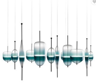 Nordic Luxury Restaurant Bar Hotel Livingroom Pendant Light Dining Modern Blue Glass LED Chandelier