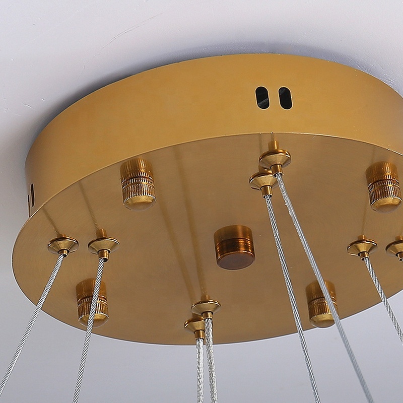Hotel Lobby Lighting LED Lamps Living Room Decor Stainless Steel Plating Gold Round Ring Crystal Chandelier Pendant Light