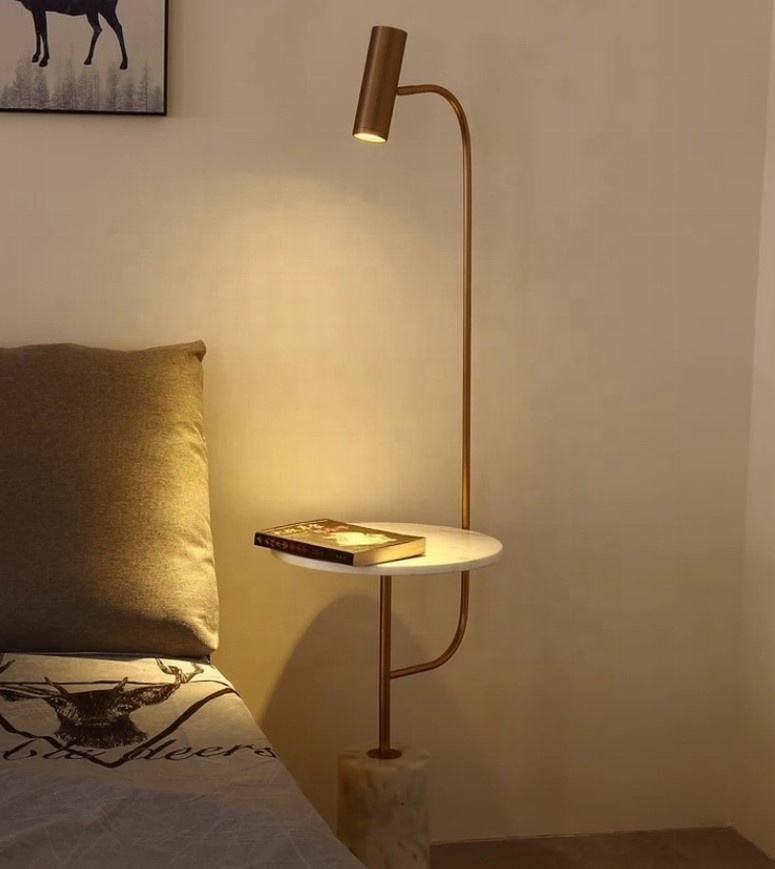 Nordic Office Luxury Designer Arc Stand Gold Corner Reading Led Floor Lamp with Marble Coffee Table