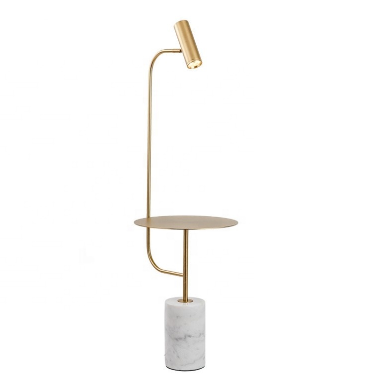 Nordic Office Luxury Designer Arc Stand Gold Corner Reading Led Floor Lamp with Marble Coffee Table