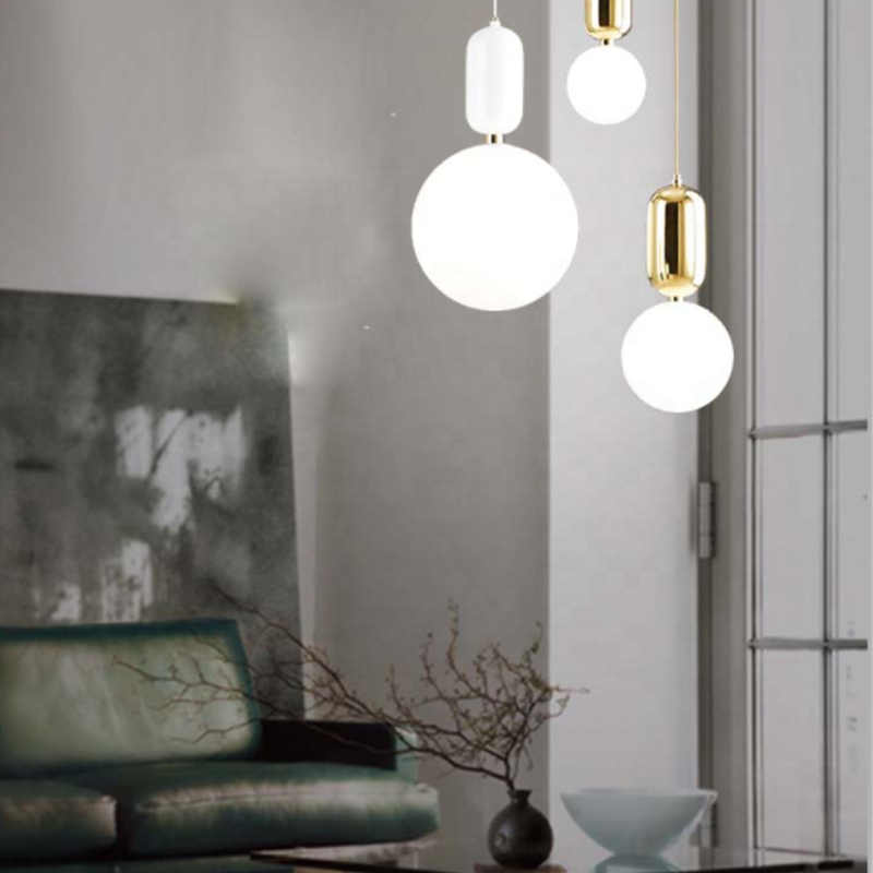 Hotel Farmhouse Ceiling Modern White Creative Glass Ball Bulb Shape Chandelier Pendant Light for Living Room Kitchen Island