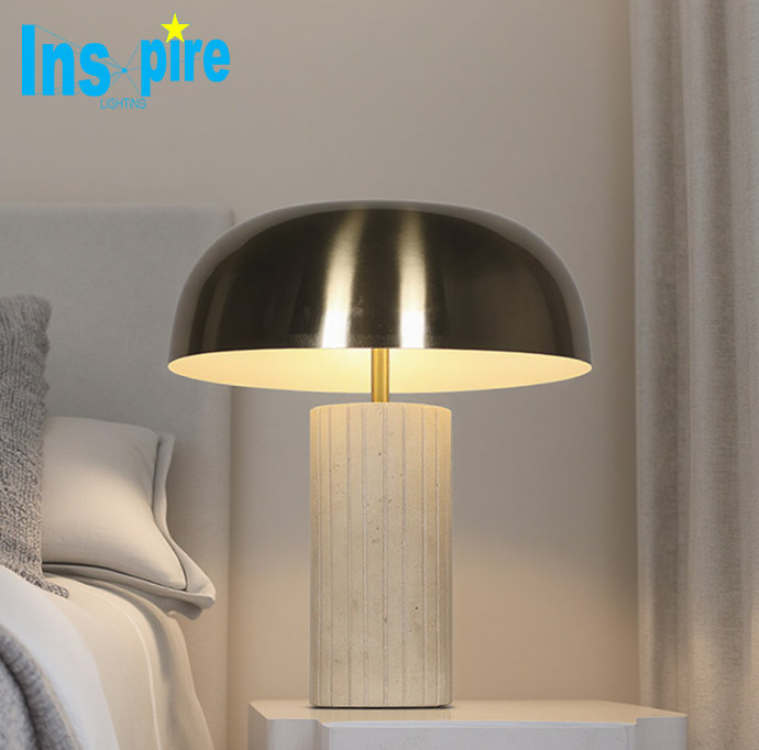 Nordic Retro Mushroom Table Lamp Led Metal Travertine Hotel Bedside Lamp Home Decor Lighting Table Lamp