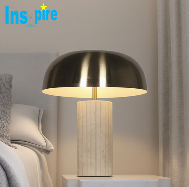 Nordic Retro Mushroom Table Lamp Led Metal Travertine Hotel Bedside Lamp Home Decor Lighting Table Lamp