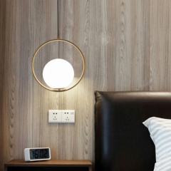 Modern Staircase White Glass Hanging Lamp Bedside Retro Ceiling Decorative Round Pendant Light