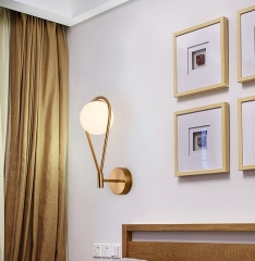 Modern  Metal Brass E27 Single Globe Indoor Lighting Hotel Interior Bedroom LED Wall Lamp
