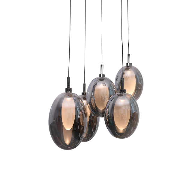 Vintage Industrial LED Pendant Light Retro Dining Table Chandelier Smoky Grey Kitchen Island Glass Pendant Light