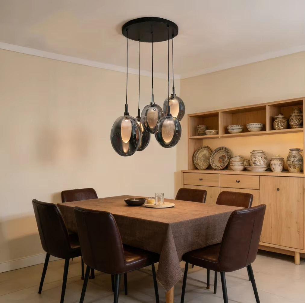 Vintage Industrial LED Pendant Light Retro Dining Table Chandelier Smoky Grey Kitchen Island Glass Pendant Light