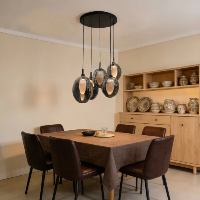 Vintage Industrial LED Pendant Light Retro Dining Table Chandelier Smoky Grey Kitchen Island Glass Pendant Light