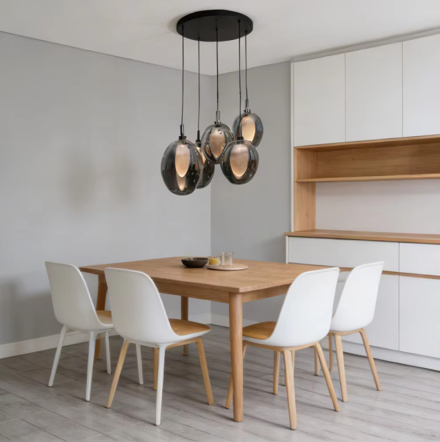Vintage Industrial LED Pendant Light Retro Dining Table Chandelier Smoky Grey Kitchen Island Glass Pendant Light