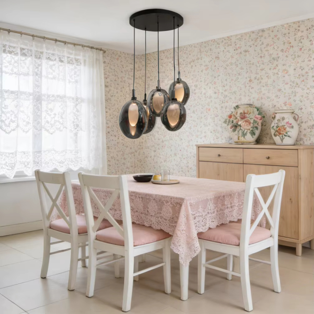 Vintage Industrial LED Pendant Light Retro Dining Table Chandelier Smoky Grey Kitchen Island Glass Pendant Light