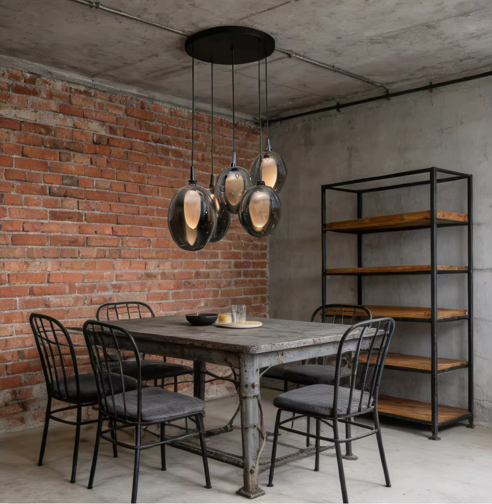 Vintage Industrial LED Pendant Light Retro Dining Table Chandelier Smoky Grey Kitchen Island Glass Pendant Light