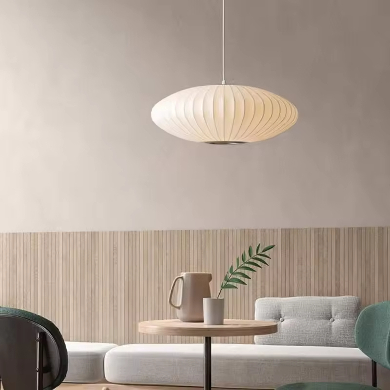Modern Silk Lantern Pendant Light Round Fabric Nelson Bubble Pendant Lamp Light Chandelier for Living Room Home Hotel