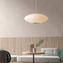 Modern Silk Lantern Pendant Light Round Fabric Nelson Bubble Pendant Lamp Light Chandelier for Living Room Home Hotel