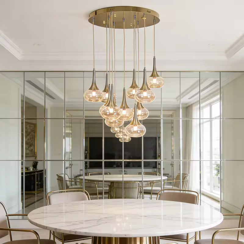 Modern Hotel Villa Indoor Decoration Hanging Lamp 11 Heads Living Room Stair Glass Chandelier Pendant Lights for High Ceilings