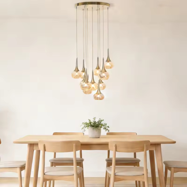 Modern Hotel Villa Indoor Decoration Hanging Lamp 11 Heads Living Room Stair Glass Chandelier Pendant Lights for High Ceilings