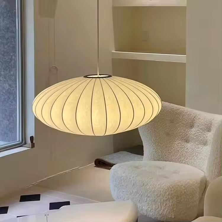 Modern Silk Lantern Pendant Light Round Fabric Nelson Bubble Pendant Lamp Light Chandelier for Living Room Home Hotel