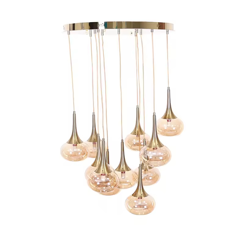Modern Hotel Villa Indoor Decoration Hanging Lamp 11 Heads Living Room Stair Glass Chandelier Pendant Lights for High Ceilings