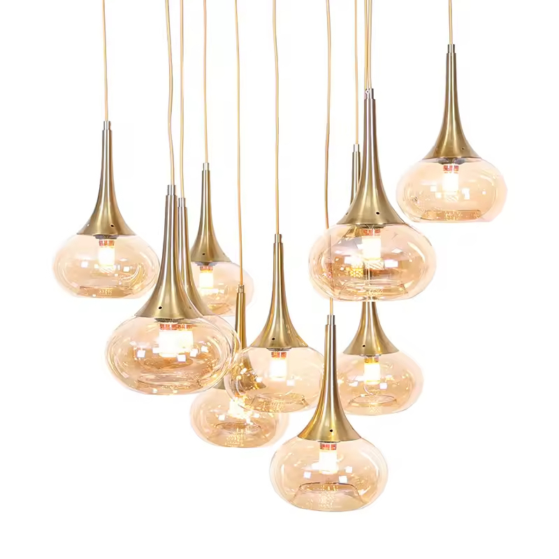 Modern Hotel Villa Indoor Decoration Hanging Lamp 11 Heads Living Room Stair Glass Chandelier Pendant Lights for High Ceilings