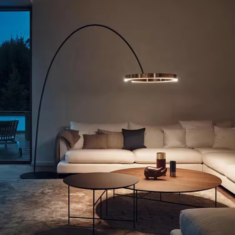 Nordic Modern Luxury Room Corner Decorative Hotel Bedroom Bedside Metal Adjustable Arc Standing Floor Lamp for Living Room