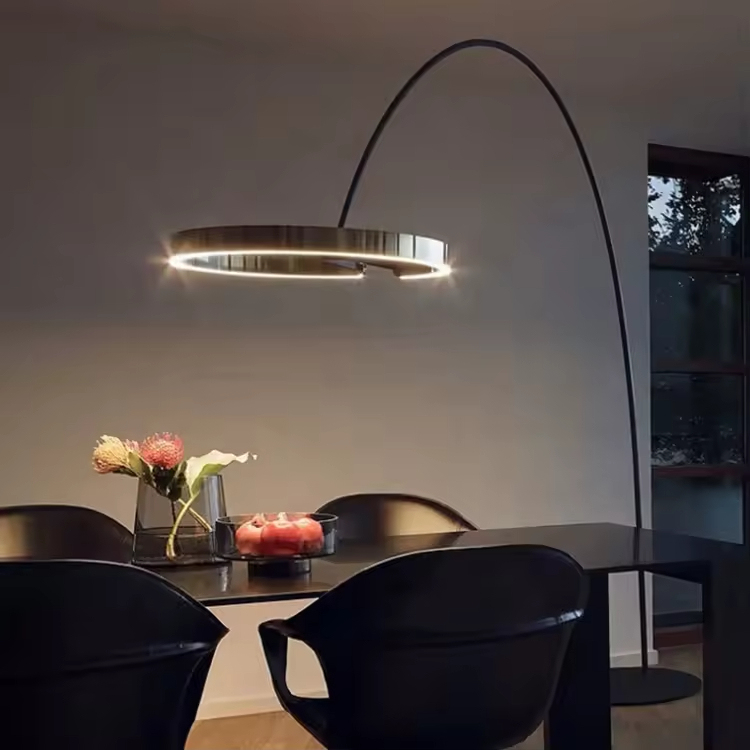 Nordic Modern Luxury Room Corner Decorative Hotel Bedroom Bedside Metal Adjustable Arc Standing Floor Lamp for Living Room