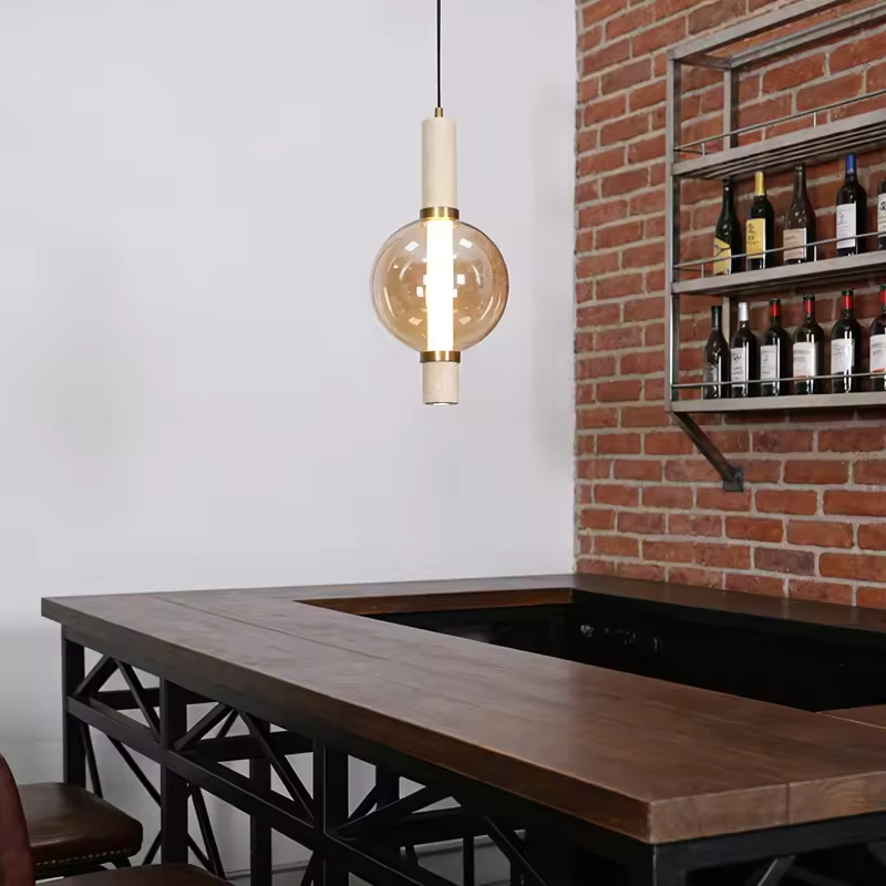 Nordic Designer Pendant Lights Luxury LED Dining Room Lamp Travertine Base Creative Glass Ball Pendant Light for Living Room